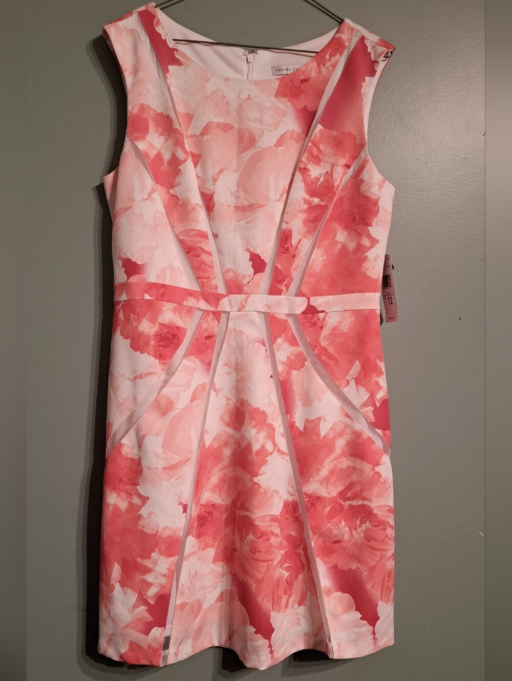 SANDRA DARREN Summer Sheathe Bright Pink (CORAL) And White Dress Size 12